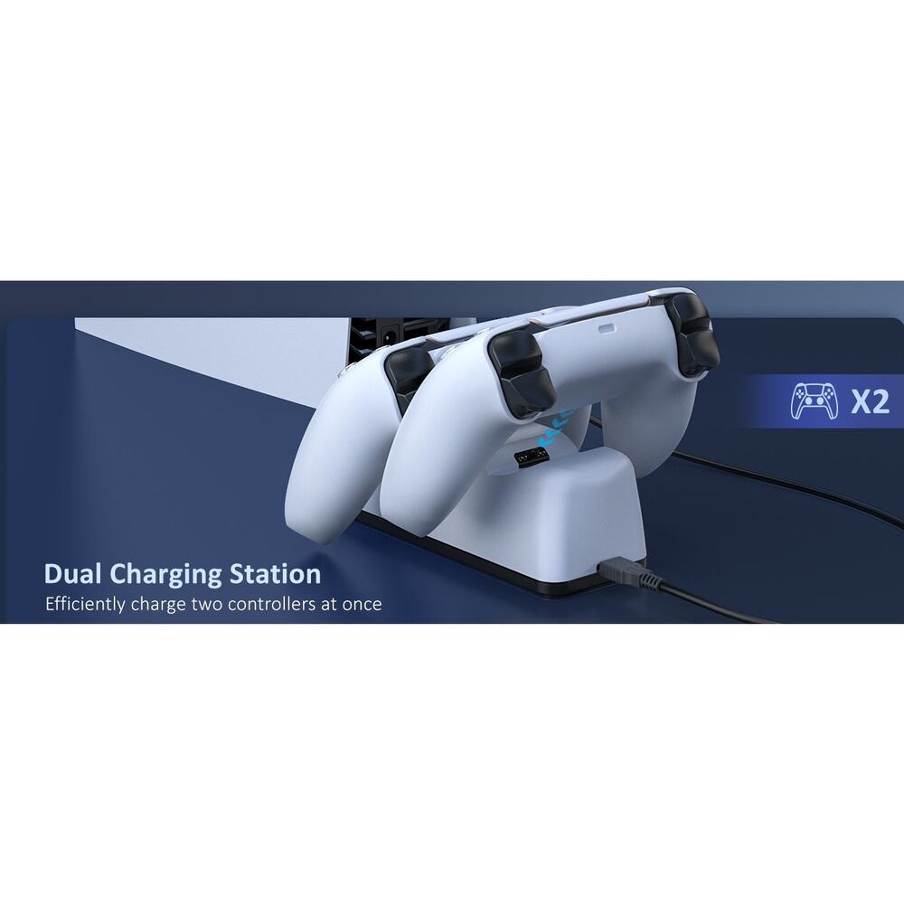 NexiGo Dual Charging Station Dock for PS5 DualSense Controller White for P-5